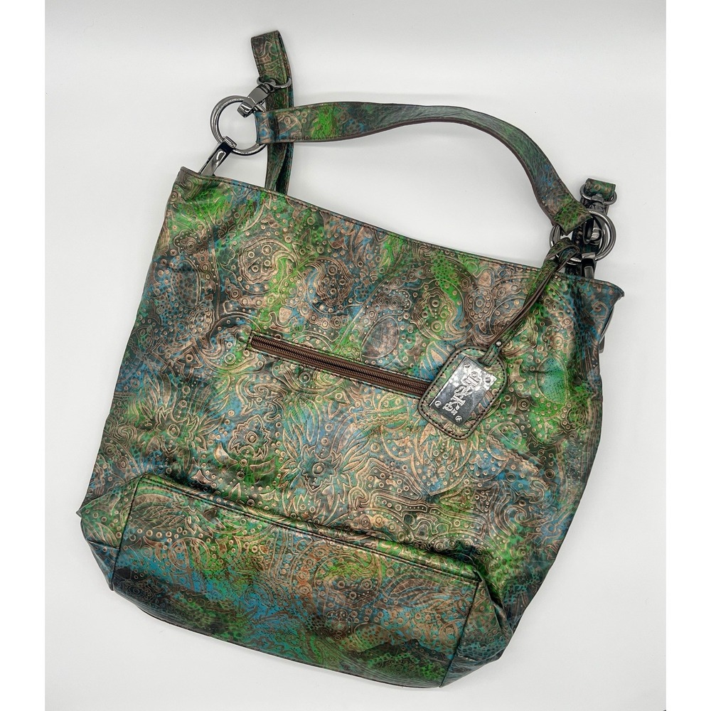 Treska Handbag Shoulder Purse Green Brown Blue Paisley Pattern